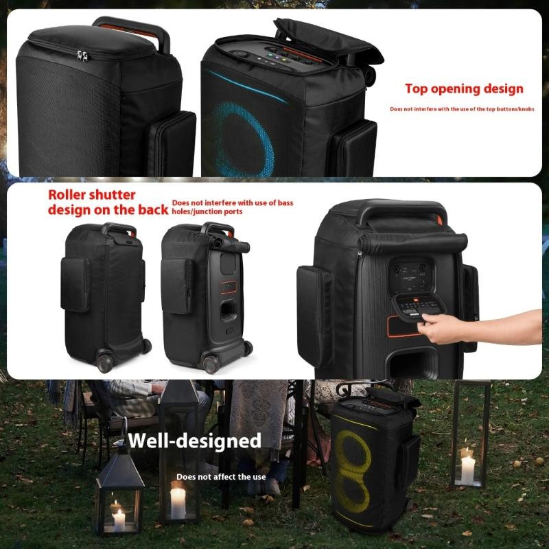 Speaker Protective Cover Dustproof Nylon Fabric Rolling Up Design With Zippered Closure Side Pockets for 520 Speaker