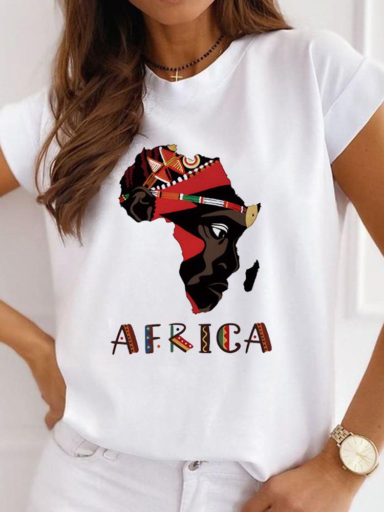 New Unisex's African-Style Casual Short-Sleeve T-Shirt, Loose-Fit Round-Neck Summer White T-Shirt, Printed Unisex's T-Shirt