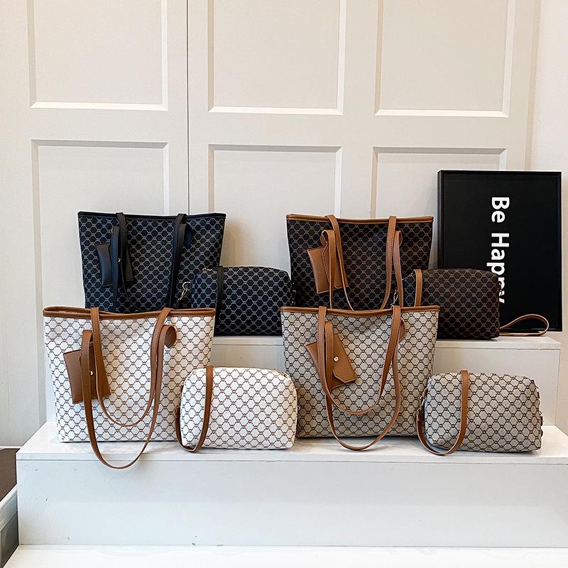 Women's Fashionable Multi-Piece Set: Large Capacity Retro Tote, Mother-Child Bag, and Underarm Bag