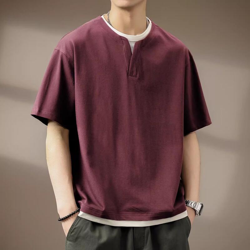 Men's Cooling Waffle Fake Two-Piece Loose V-Neck T-Shirt