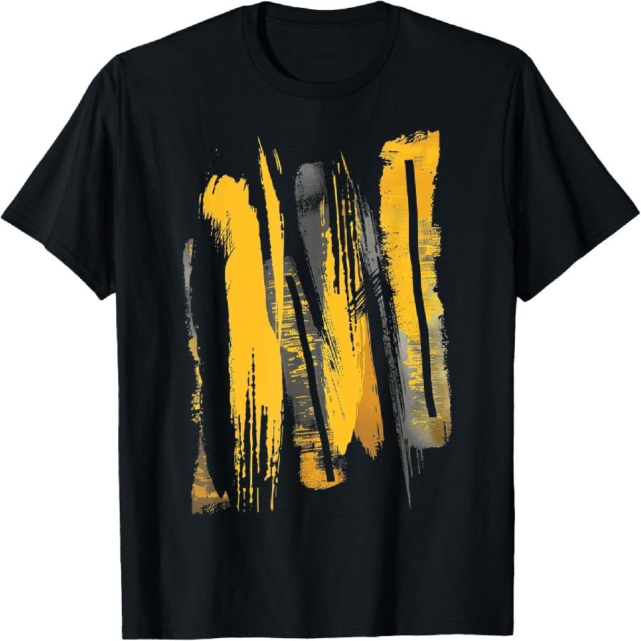 Black And Yellow Brushstrokes Graphic T-Shirt S