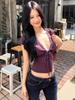 American Pure Desire Lace-Trim Deep V Cropped T-shirt for Women - Summer Slim Fit Lace-up Top
