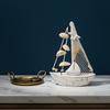 Nautical Wooden Sailboat Models Coastal Beach Style Blue White Ship Tabletop Figurine for Home Living Room Office Farmhouse Decor
