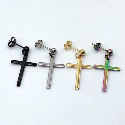 1Pc Punk Men Women Stainless Steel Cross Dangle Ear Stud Earring