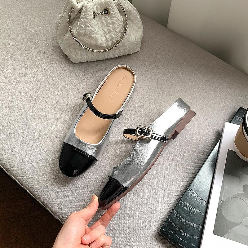 Inner height-increasing silver bag head half slippers women's outer heel-less lazy shoes 3233 size half-tray single shoes