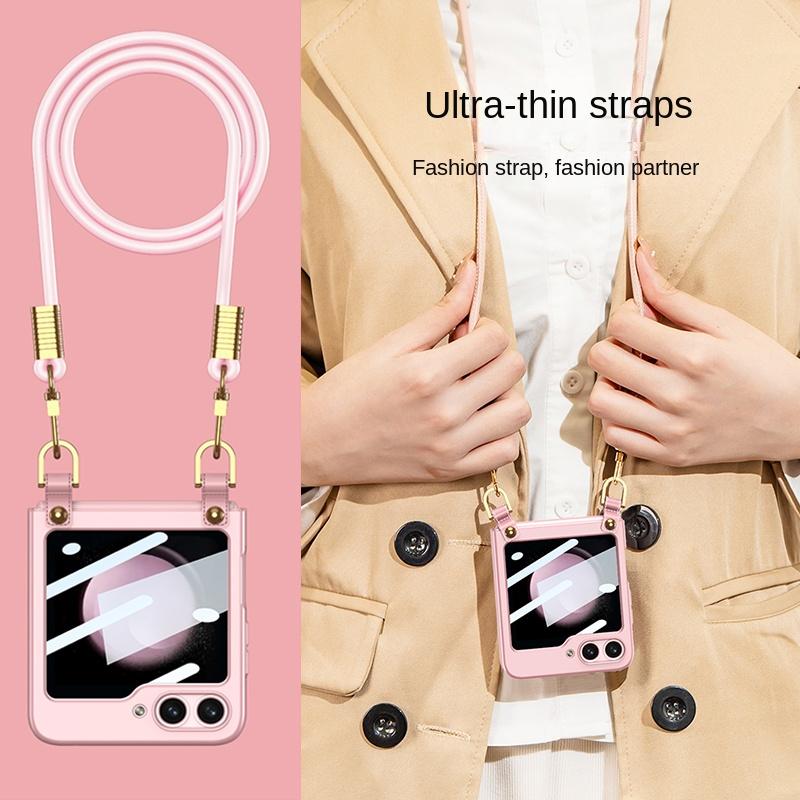 Galaxy Z Flip 5 Hülle, luxuriöse Umhängetasche mit Lanyard für Samsung Galaxy Z Flip 5 5G, galvanisierte Hartschale, stoßfeste Schutzhülle