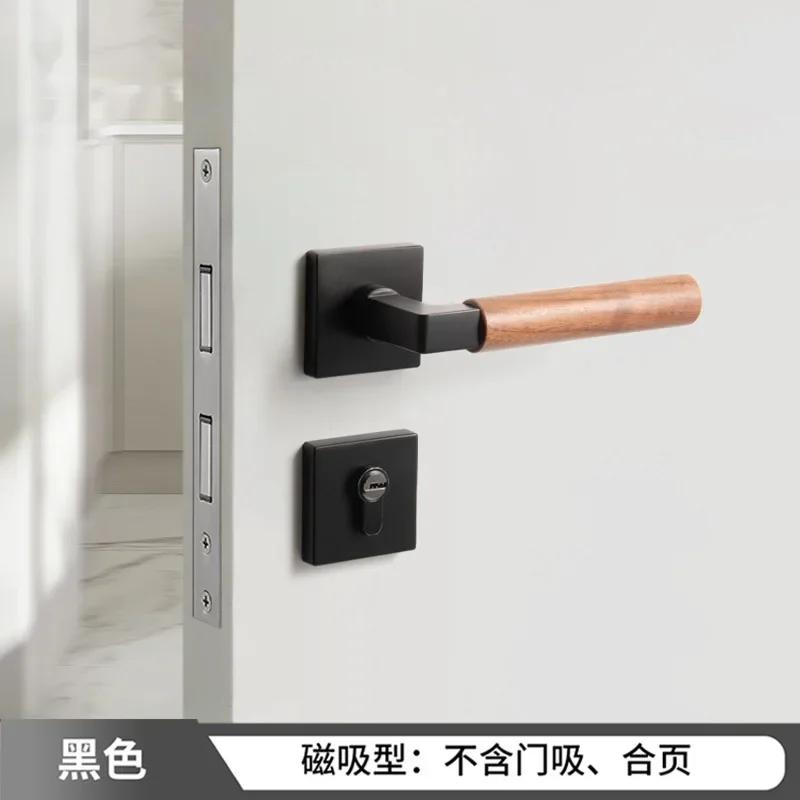 Walnut Wood Door Handle Silent Lock Indoor Safety Door Locks Universal Split Lock Bedroom Magnetic Locks Home Door Hardware