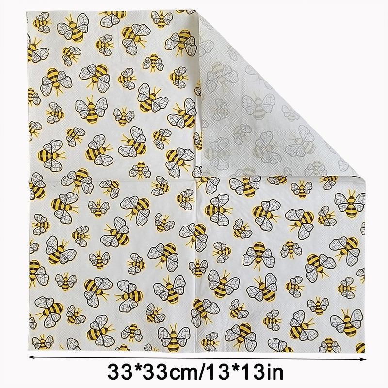 20Pcs Bee Printed Disposable Napkins, Paper Napkins Tissues for Weddings, Party, Festivals, Anniversary Celebrations Table Decor