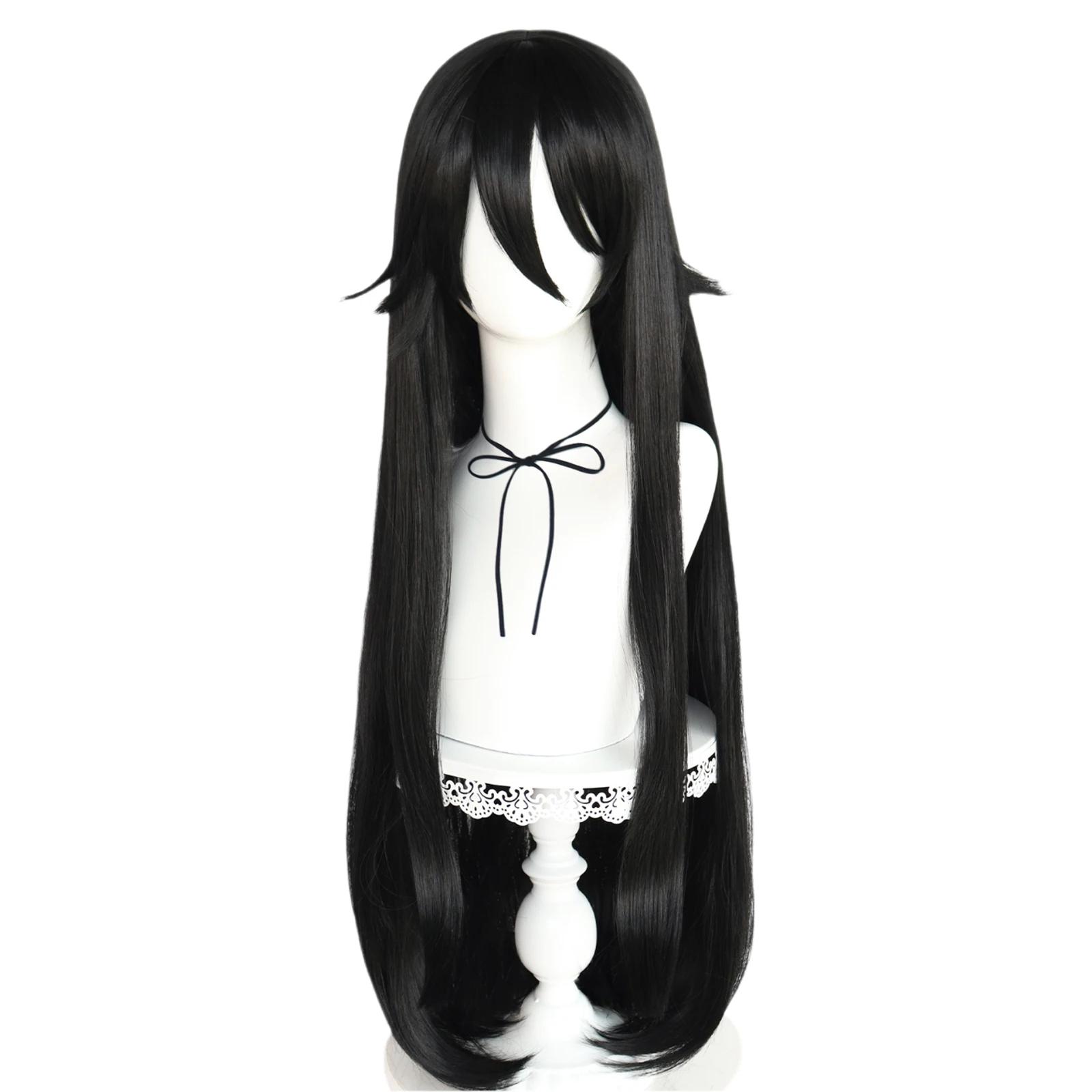 Ryoba Aishi Cosplay Synthetik Super Lang Gerade Schwarz Ryoba Aishi Cosplay Perücke für Halloween Karneval Comic Ausstellung (Black,32inches) schwarz