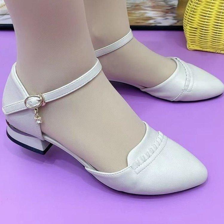 2025 Summer New Hollow Single Shoes Women's Toe Low-heeled Mary Jane Thick-heeled Fashion Sandals Middle-aged Pumps