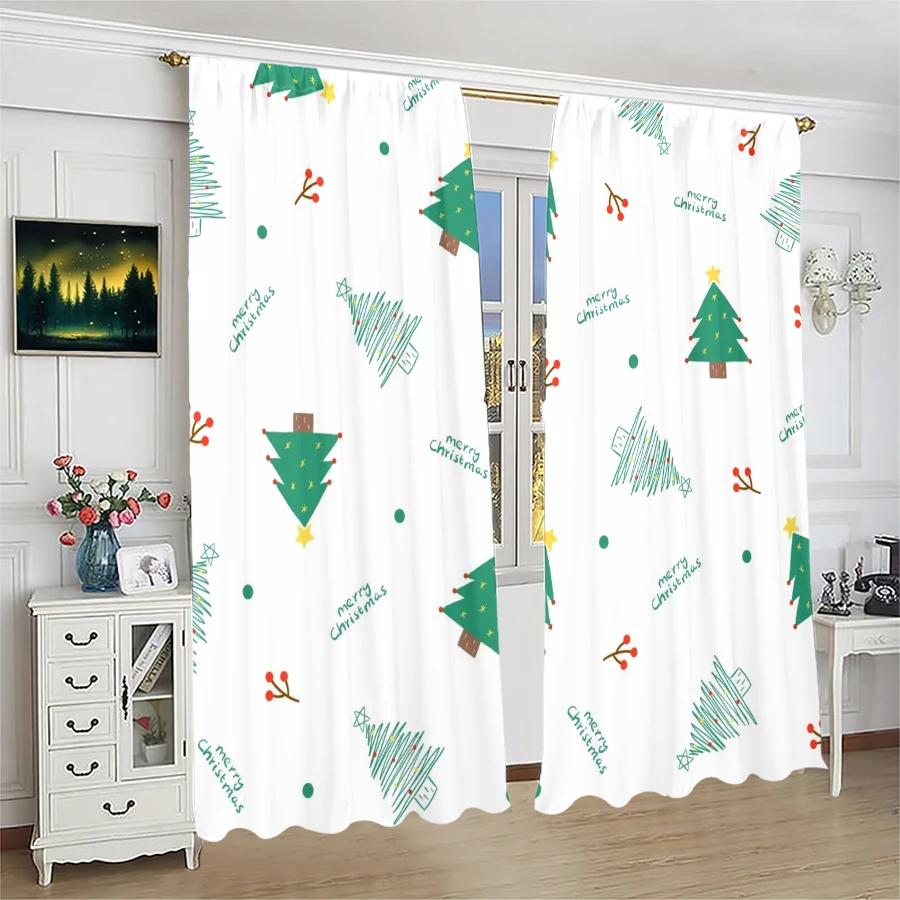 Christmas Tree Snowflake Pattern Printed Curtains Decorations Home Room Curtain Polyester