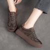 Johnature Lace-up Casual Flat Shoes Genuine Leather Retro Round Toe Thick Sole Versatile Women's Shoes