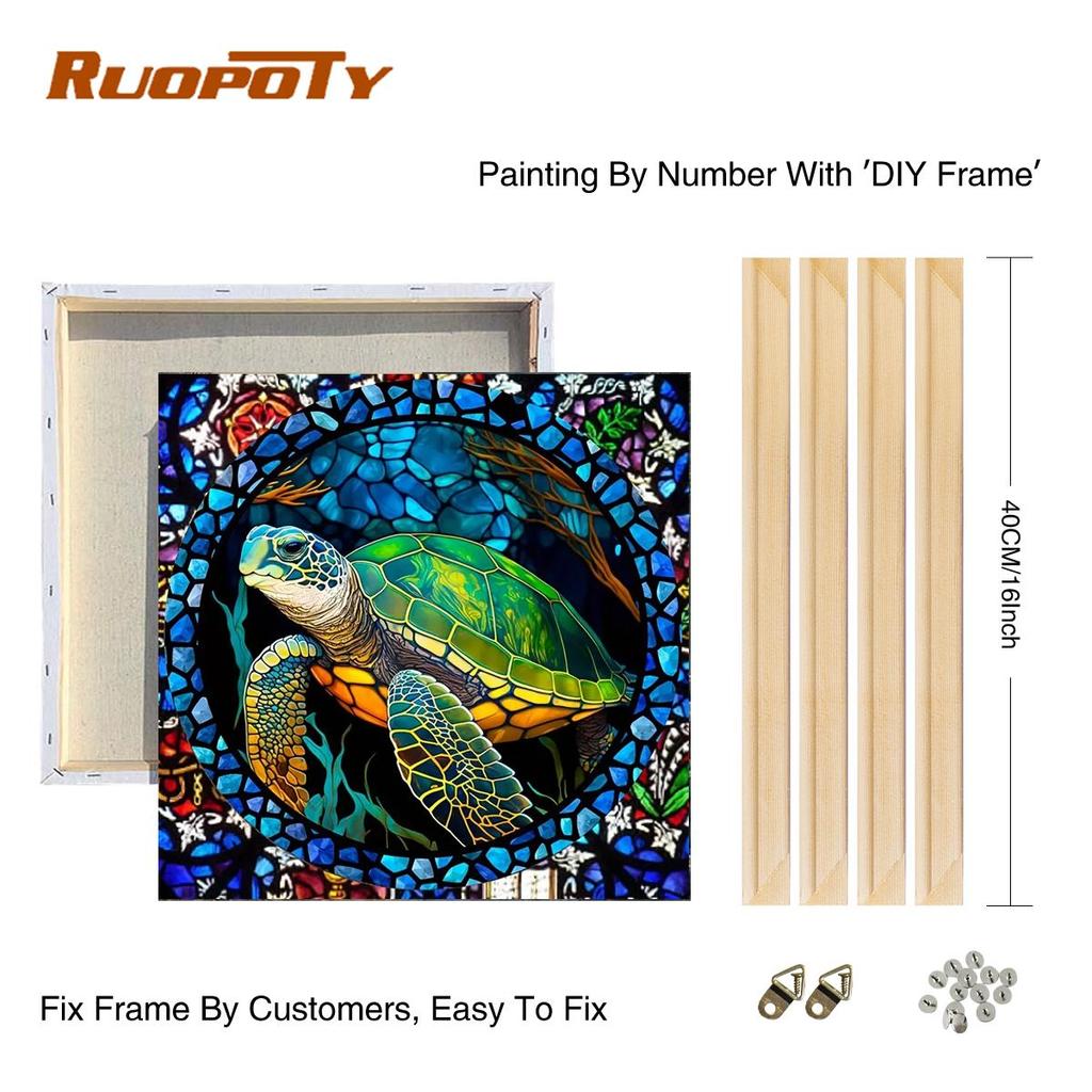 Rámová malba podle čísel pro dospělé Stavebnice Želva Zvířátka Obrázek podle čísel Kreativní koníčky Pro domácí dekorace 40x40