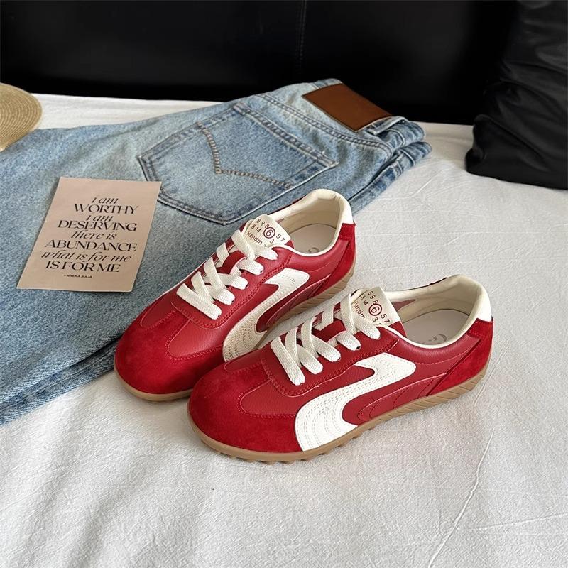 2025 summer new soft-soled soft leather Forrest Gump shoes women's versatile retro casual sports red German training shoes ins tide
