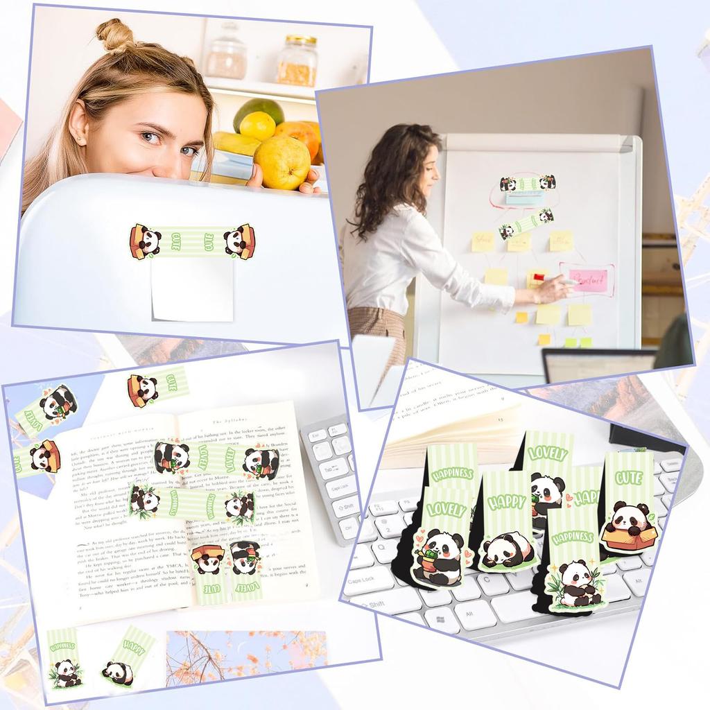 Set of 4 Magnetic Panda Bookmarks Animal-Themed Fold-over Page Markers for Books, Creative Gift for Readers & Students