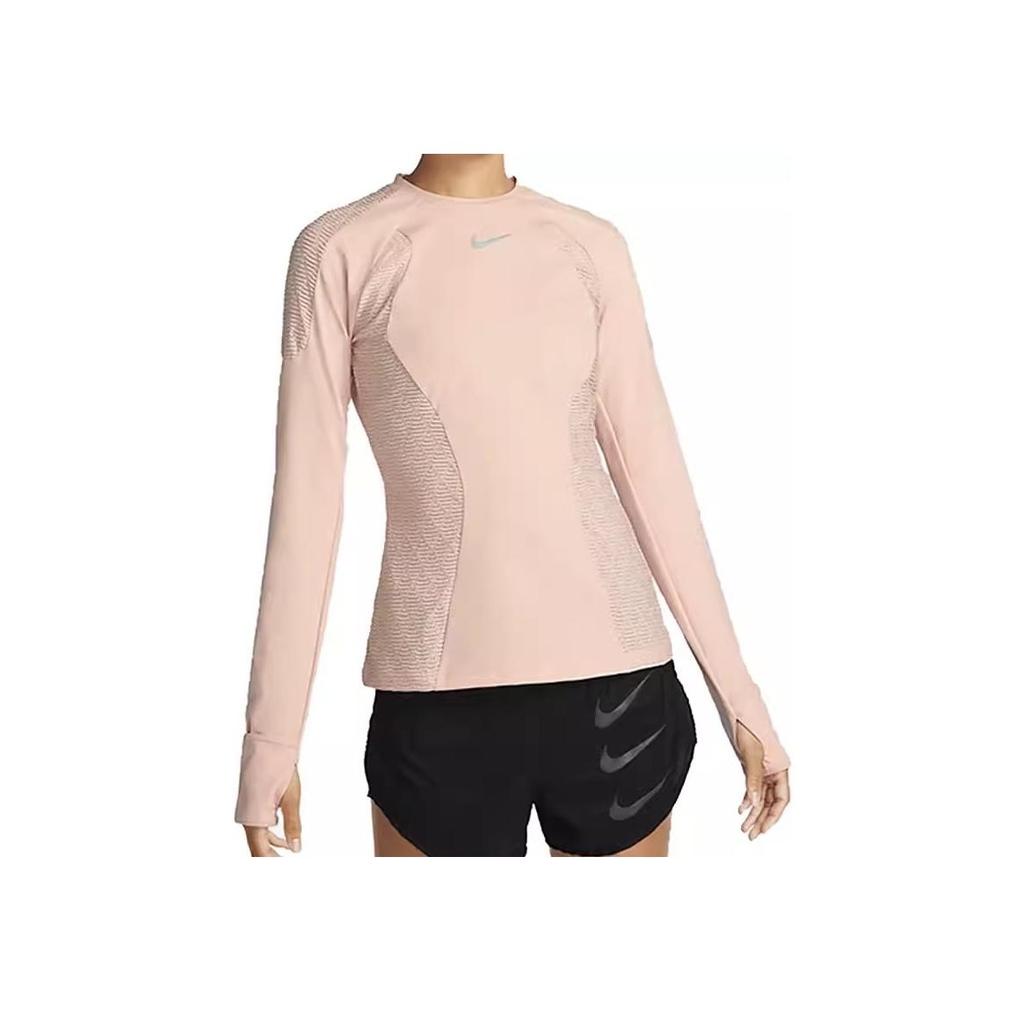 Nike Logo Print Running Training Casual Round Neck Long Sleeve T-Shirt Women Tops Nude DQ6639-800