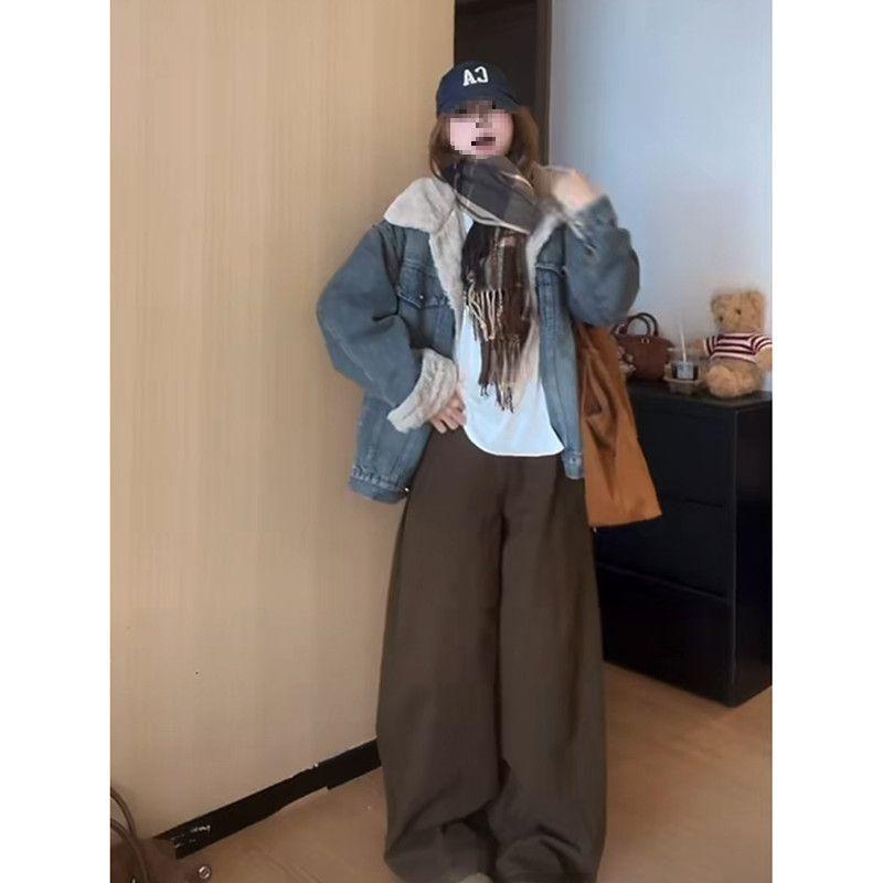 2025 Winter Korean Velvet-Enhanced Thick Denim Cotton Loose Jacket