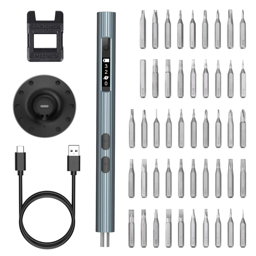 AMIR Electric Precision Screwdriver Specialized Electric Interchangeable LED S2 for Repairing Disassembly Black 52-in-1 Set, Screwdrivers,