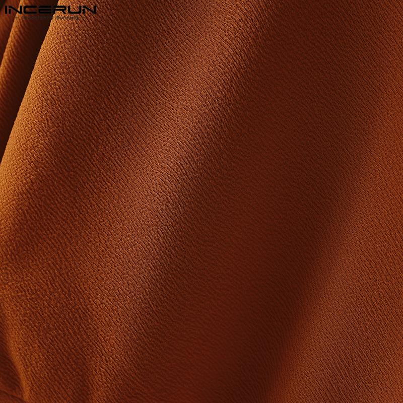 INCERUN Autumn Men Round Neck Long Sleeve Texture Tassel Hem Casual Cropped Pullover Tops