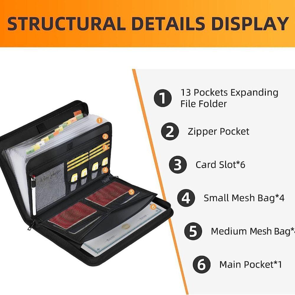 Fireproof Expanding File Folder with Zipper & Labels Document Bag  for Letter A4 Files