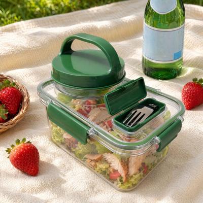 Huaqianguhh Salad Storage Jar, with Handle And Foldable Fork, Leakproof Meal Prep Lunch Box, Double Layer Food Container for Picnic