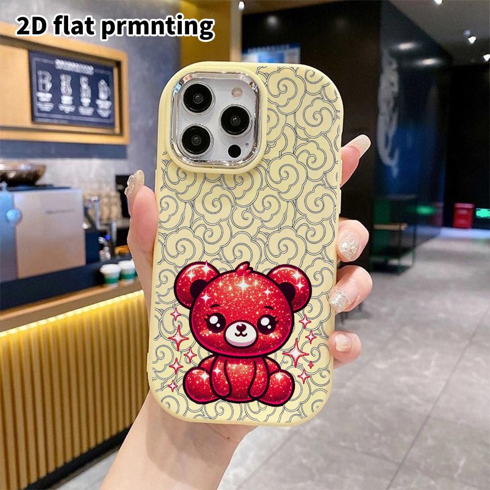 Phone Case: 2D Flat Design Suitable for iPhone 18 17 16 15 14 13 Pro Protective Case, Couple Style, Red Bear, Christmas and Halloween Gift