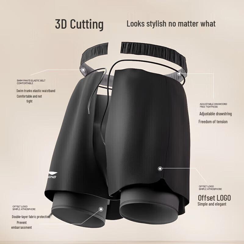 Li-Ning Men's Double-Layer Amphibious Swim Trunks & Goggles Set