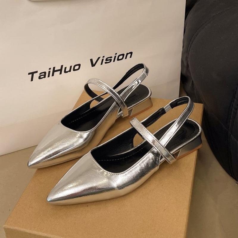 Spring new flat-bottomed bag head sandals soft leather one-pedal pointed head shallow mouth versatile cool single shoes women's shoes