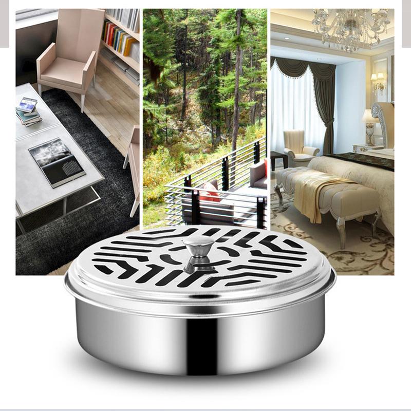 Mosquito Coils Holder Stainless Steel Mosquito Coil Box With Cover Round Mosquito Coil Tray Easy To Clean Anti-mosquito Supplies