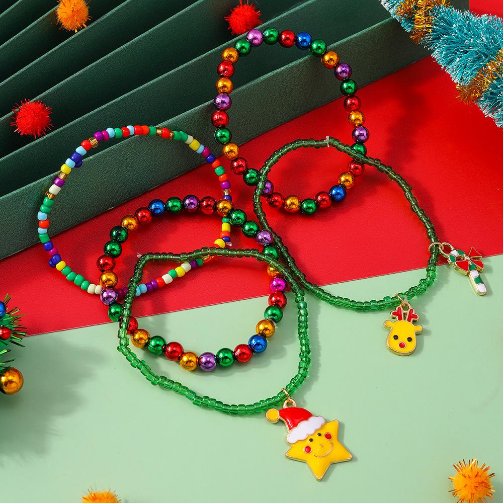 European & American Christmas Miyuki Beaded Bracelet Set - Santa Claus & Reindeer Design for Women