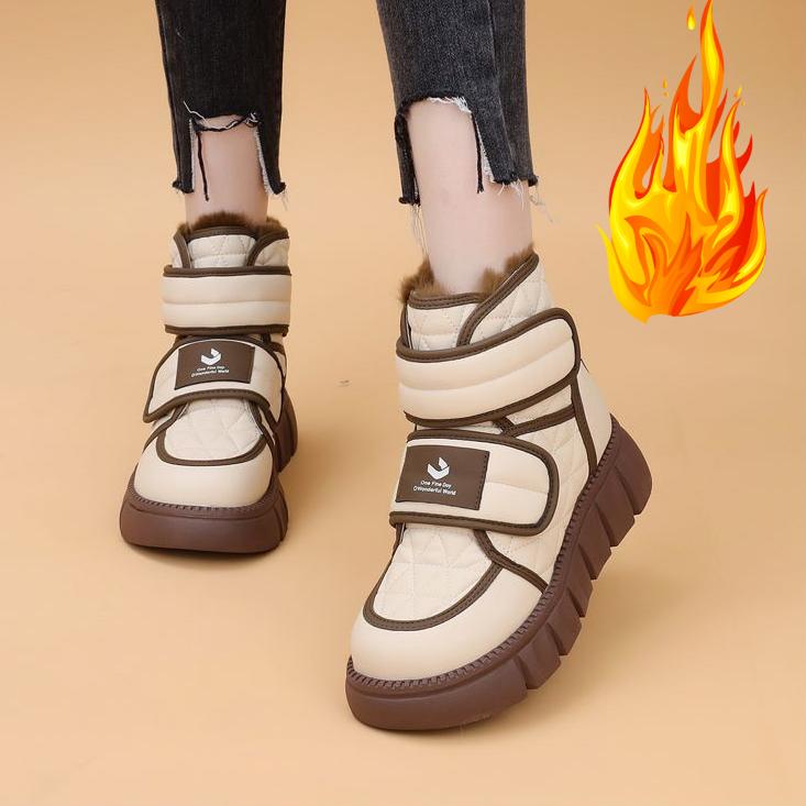 

Женские зимние ботинки для улицы, бархатные хлопковые туфли, зимние, из мягкой кожи, водонепроницаемые и нескользящие, женская повседневная обувь 40 бежевый