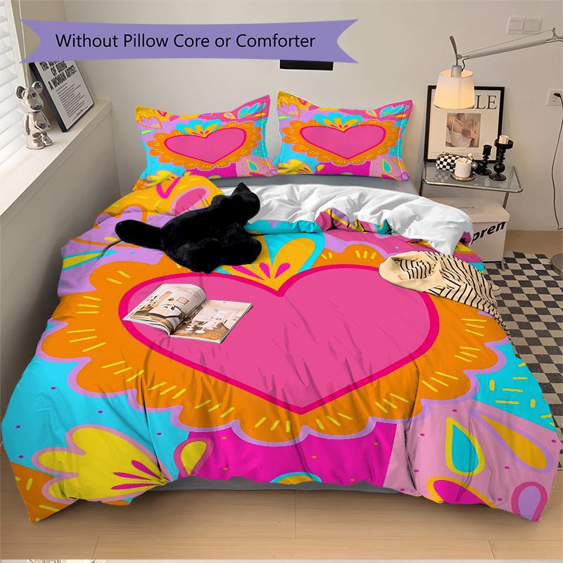 

3pcs Heart Print Bedding Set, Ideal for Home Use, Suitable for Bedroom Decor (1*Duvet Cover + 1/2*Pillowcases, No Core) yy250821205 135x200cm