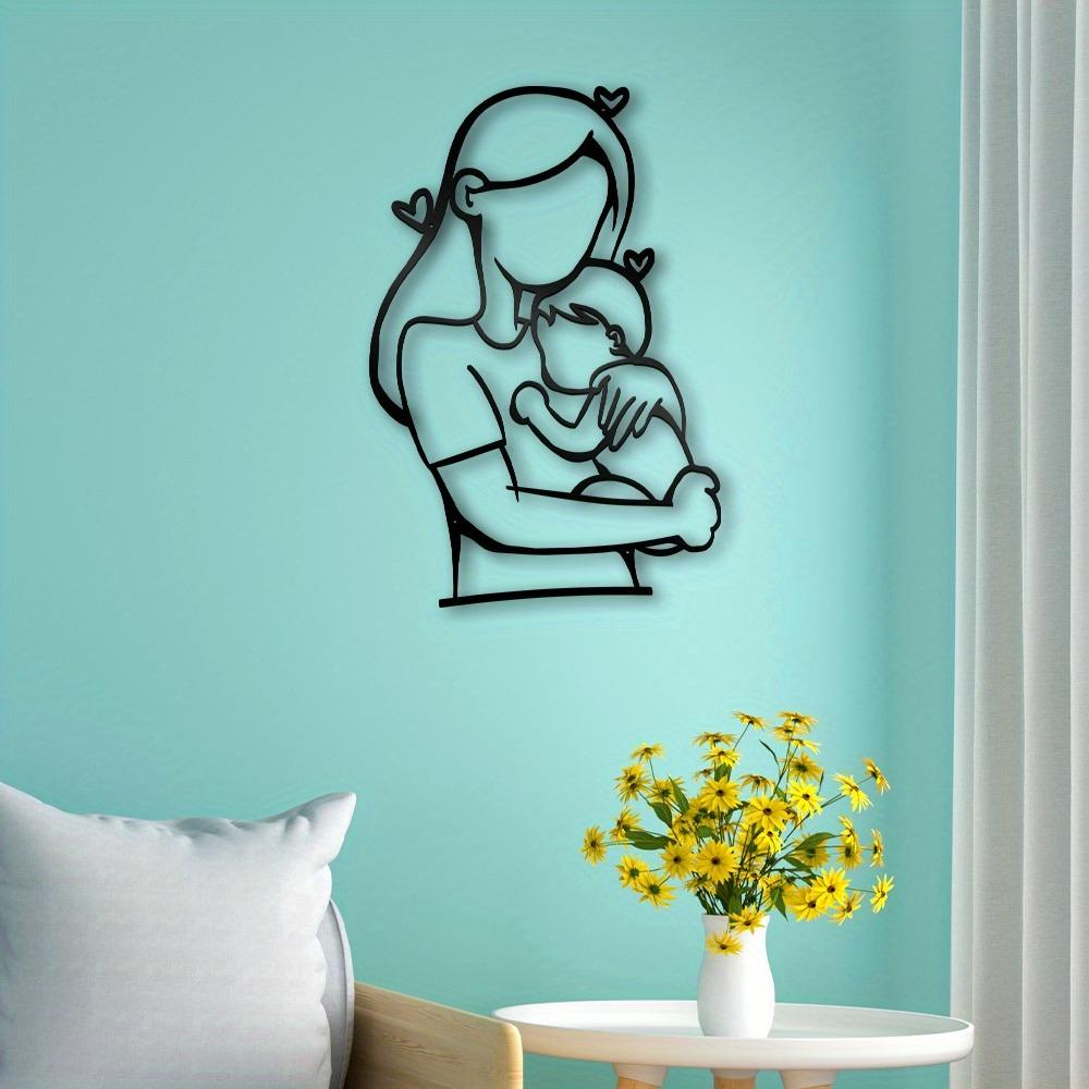Black Metal Wall Art Mother Holding Child, Home Decoration, Housewarming Gift, Living Room Bedroom Hanging Decor