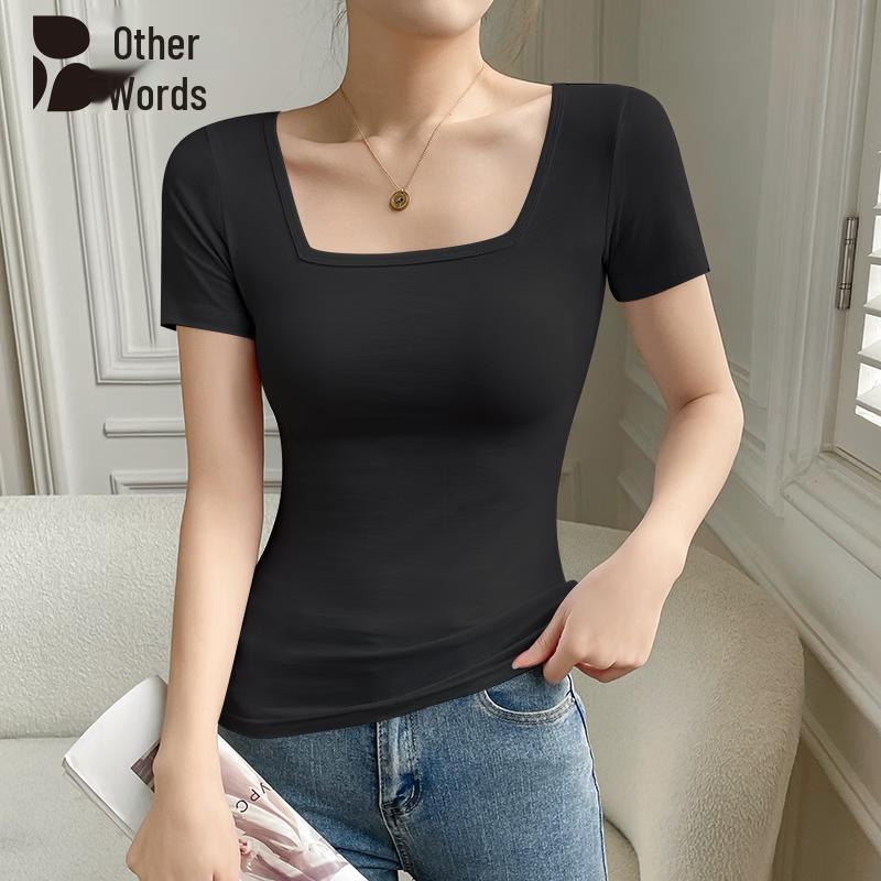 Bieyu Women s Slim-Fit Square Collar Short Sleeve T-Shirt XXL