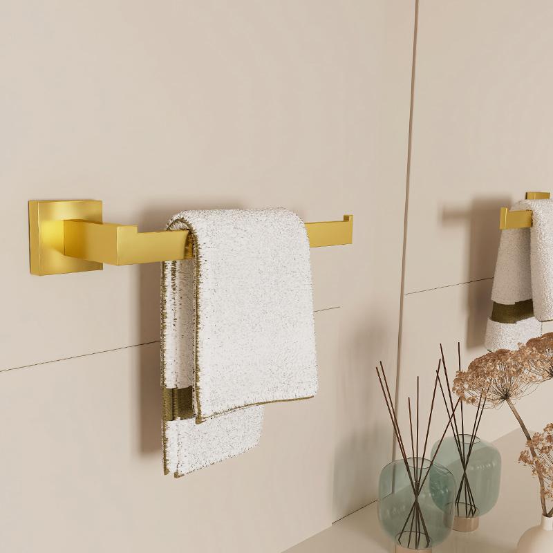 Hardware-Set aus gebürstetem Gold, Badezimmerregal, Handtuchhalter, Kleiderhaken, Toilettenpapierrollenhalter, schwarzes Badezimmer-Zubehör-Set, 4-teilig