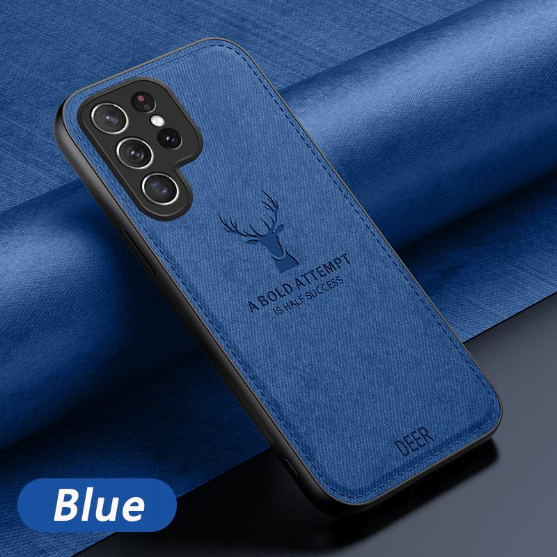 Luxury Cloth Leather Deer Head Case For Samsung S25 S24 S23 FE S22 S21 A55 A54 A53 A25 A15 A16 A36 Note 20 10 9 Plus Ultra Cover