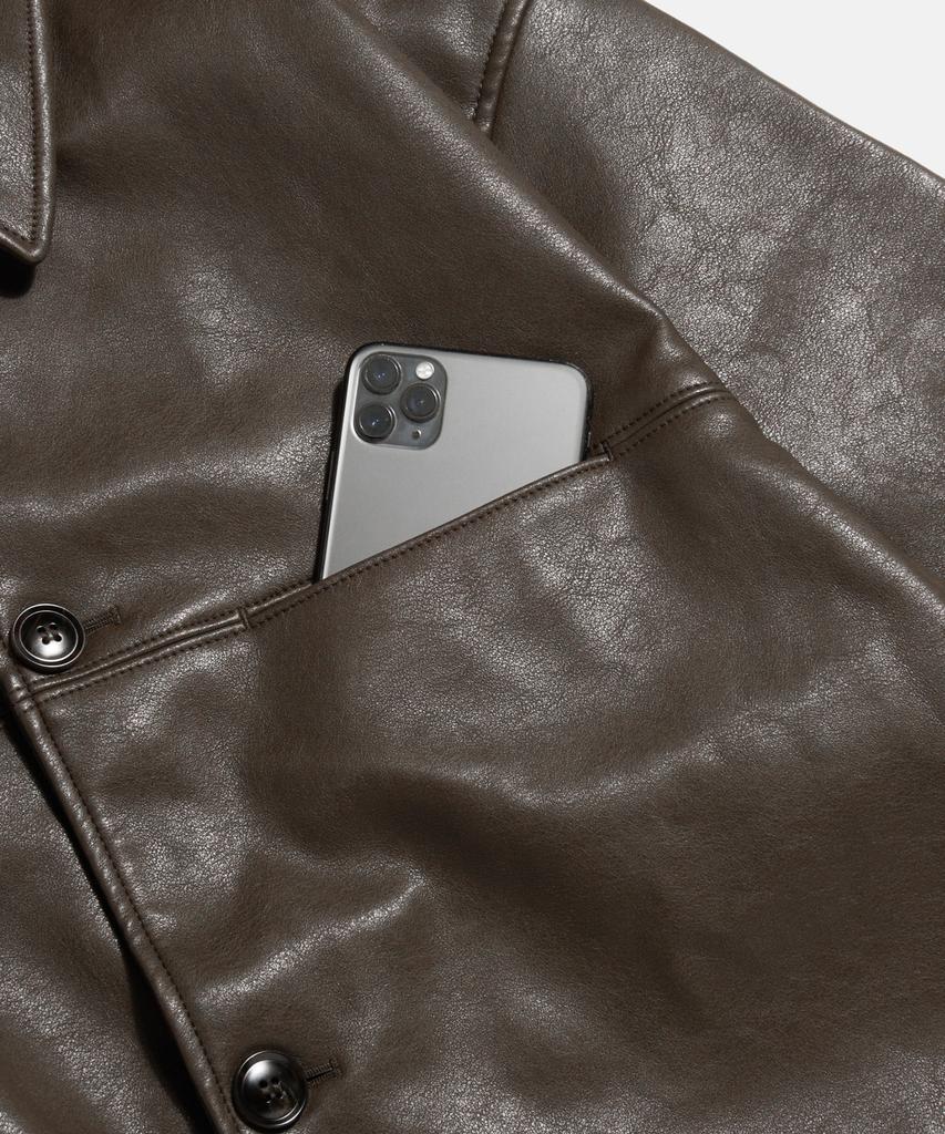 Espionage Car Coat (Faux Leather) Dark Brown