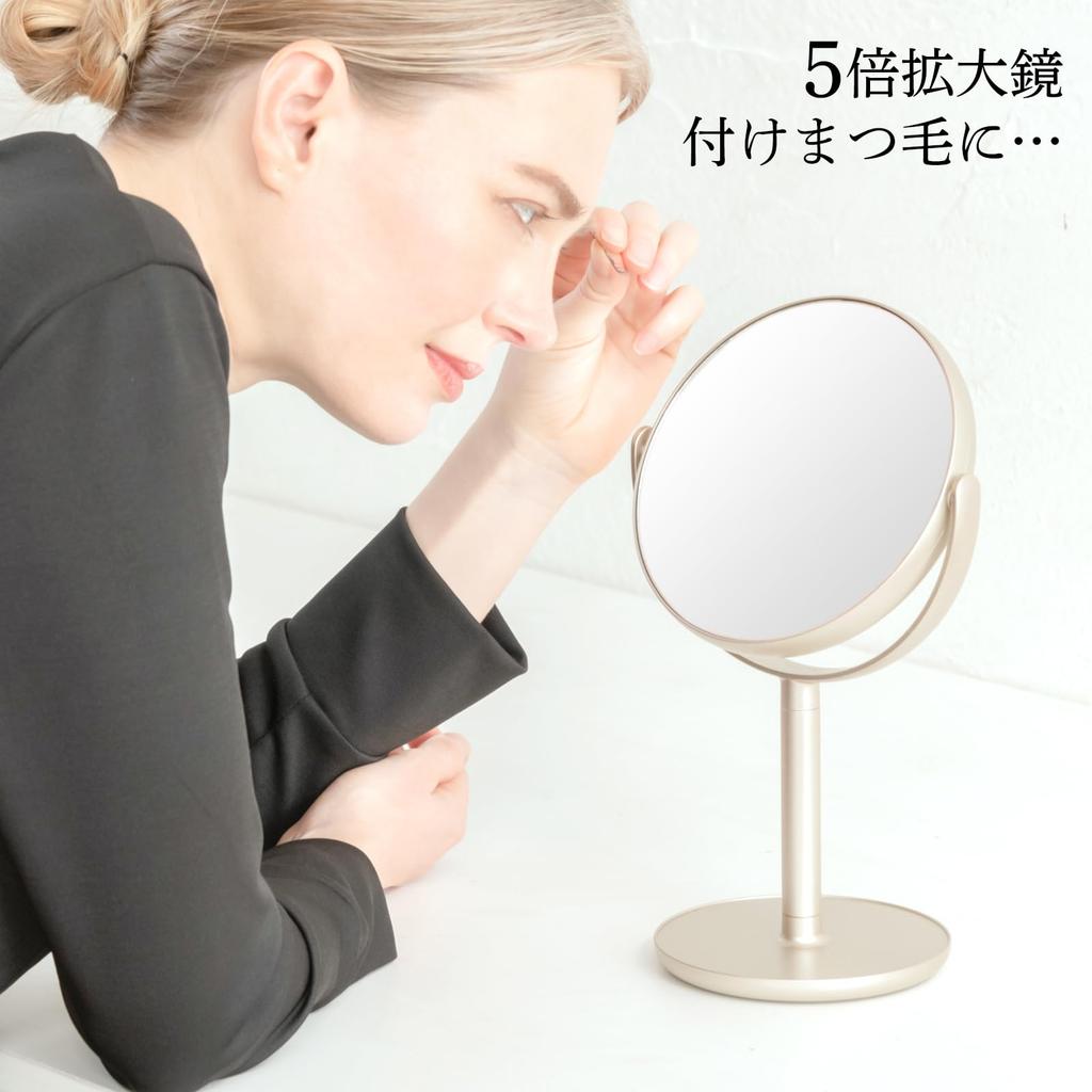 HORIUCHI MIRROR Double-Sided Standing Mirror with 5x Magnification for Detailed Viewing, Makeup Mirror, Tabletop Mirror, Birthday, Mother's Day Gift