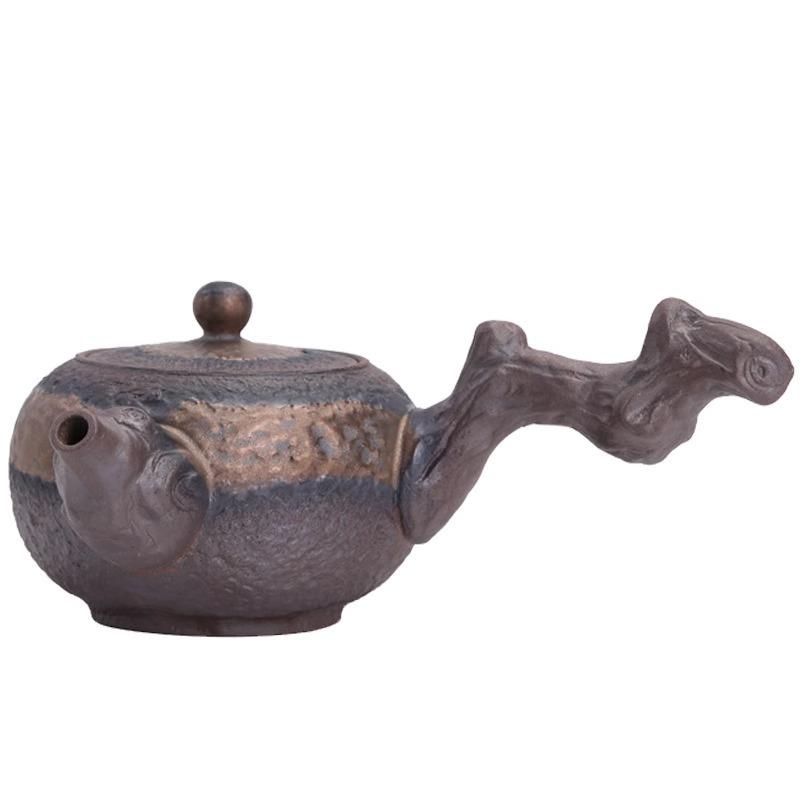 Teiera in Argilla Rocciosa Vecchia da 230 ml con Manico Laterale Set da Tè Kung Fu in Ceramica Bollitore per Tè Vintage Fatto a Mano