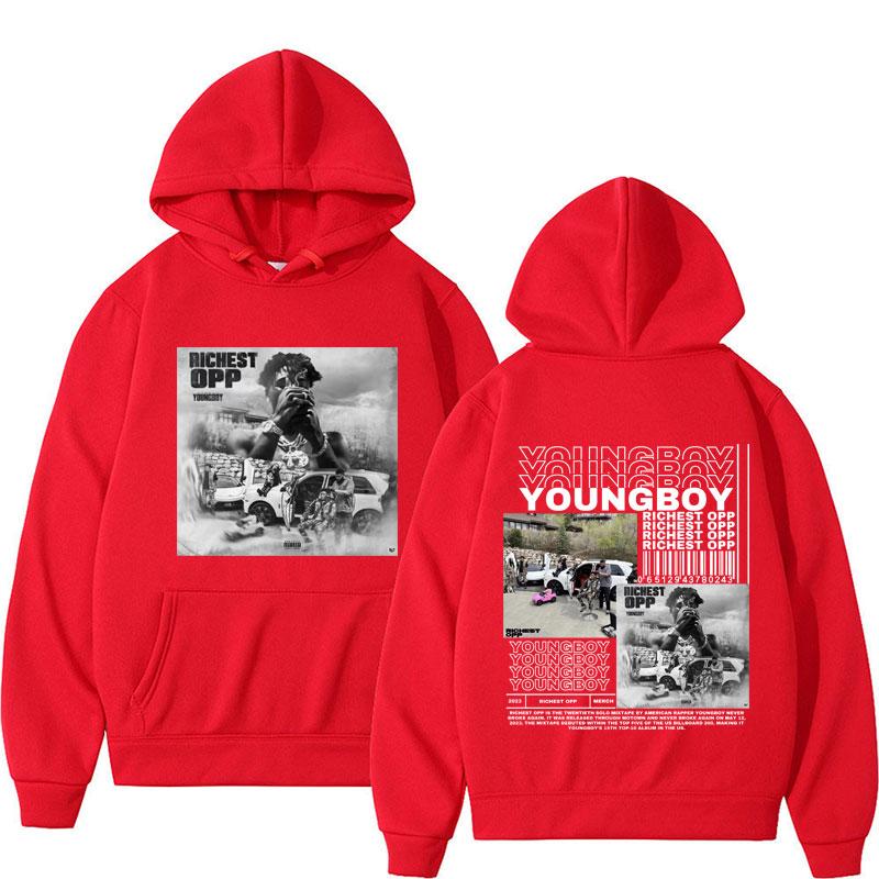 Autumn and winter men's hooded sweatshirt rapper YoungBoy's 2023 new album pictures and text retro sweatshirt sweater