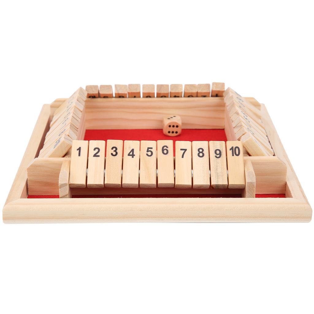 Wooden Shut the Box Dice Game 4 Sided 10 Numbers Board Tabletop Pub Game for Kids Adults