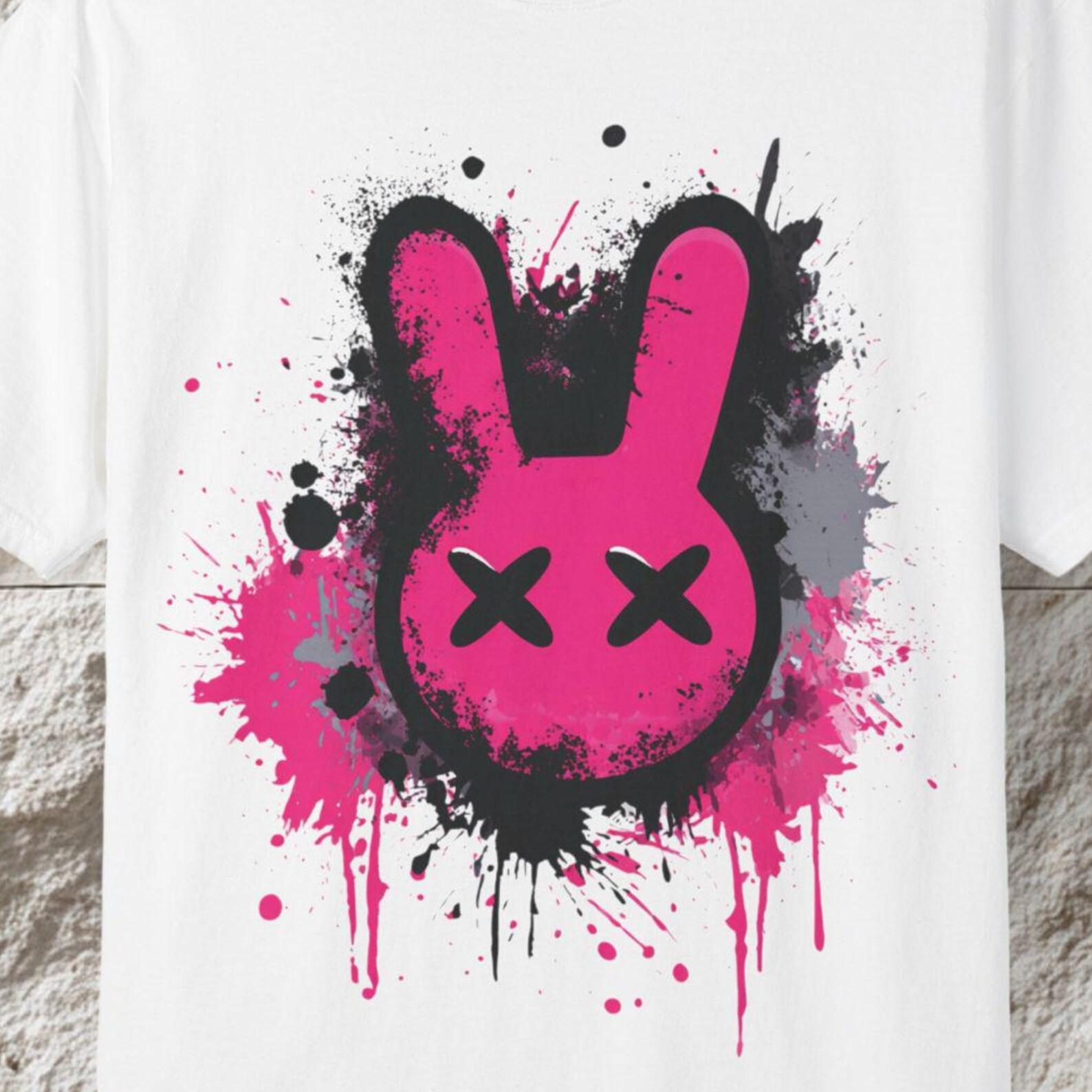 Pink Grunge Bunny Graphic T-Shirt, Urban Streetwear Tee M