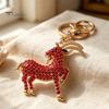 Decorative Backpack Accessory Goat Keychain with Sparkling Rhinestone, Golden Plated Sheep Alloy Rhinestone Keyring, Bling Animal Pendant for Handbag