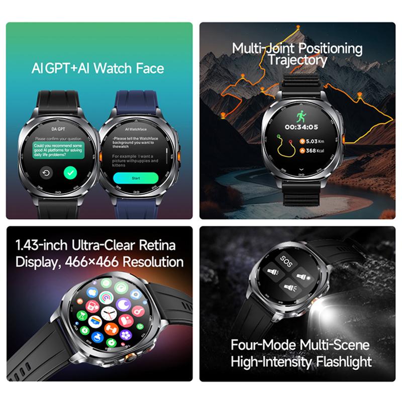 2025 New Military Bluetooth Call AMOLED Smart Watch Built-in GPS Compass Barometric Altimeter Waterproof Sports Smartwatches Men