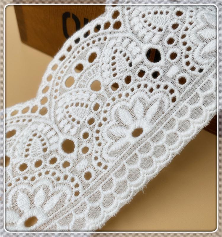 Off-White Lace Trim Embroidery Cloth for Skirt Hem Decoration - Pure Cotton, Double-Locked Edge