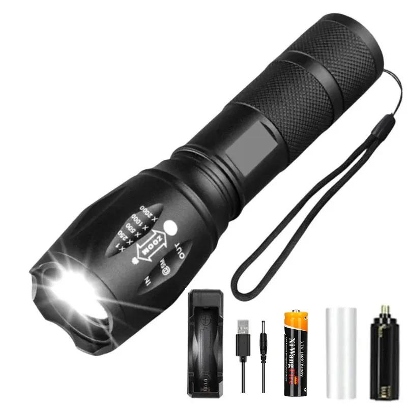 High Power T6 LED Flashlights Camping Torch 5 Light Modes Zoom Light Aluminum Alloys Waterproof Material External 18650 Battery