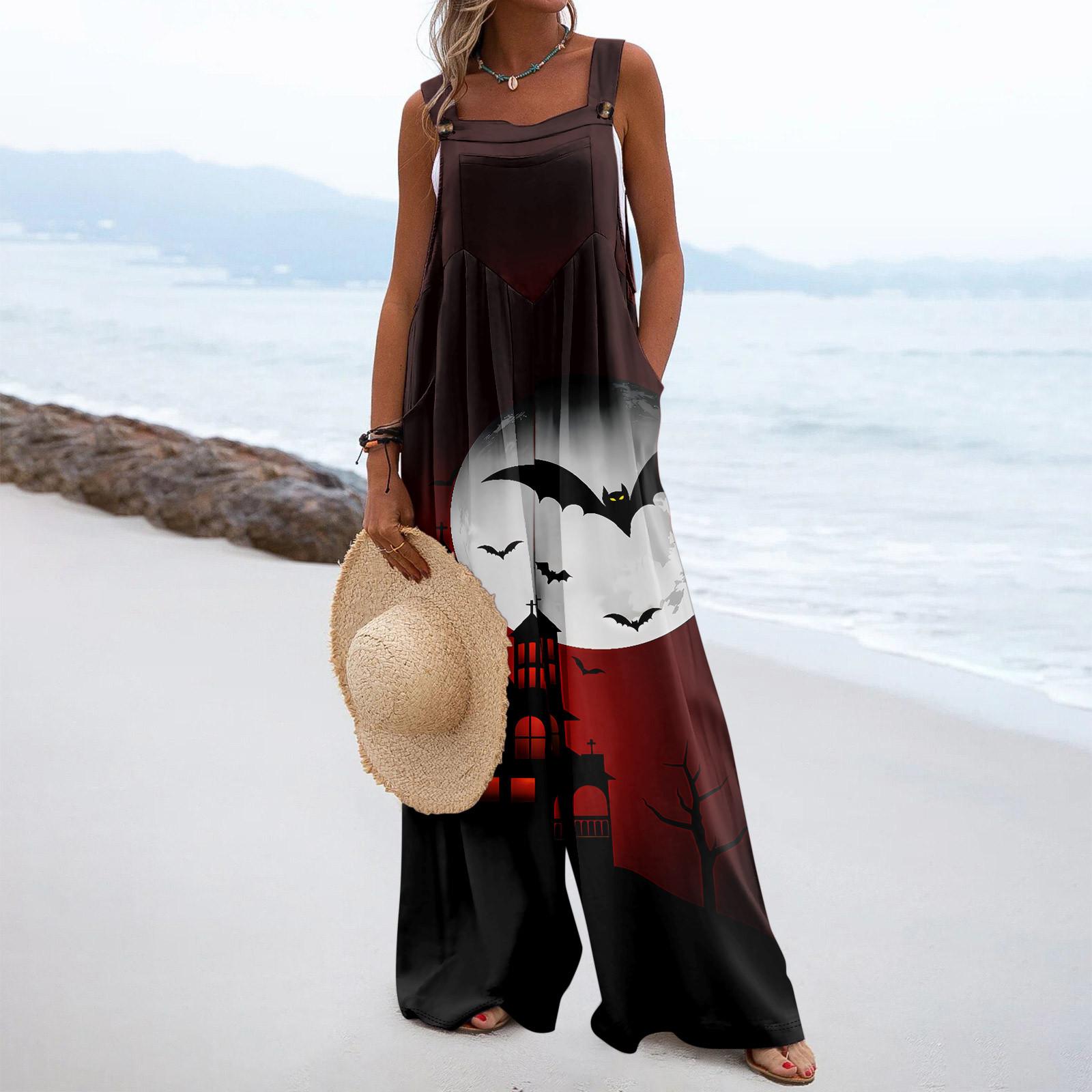 Женский повседневный свободный комбинезон с длинными брюками и пуговицами без рукавов — фото 8