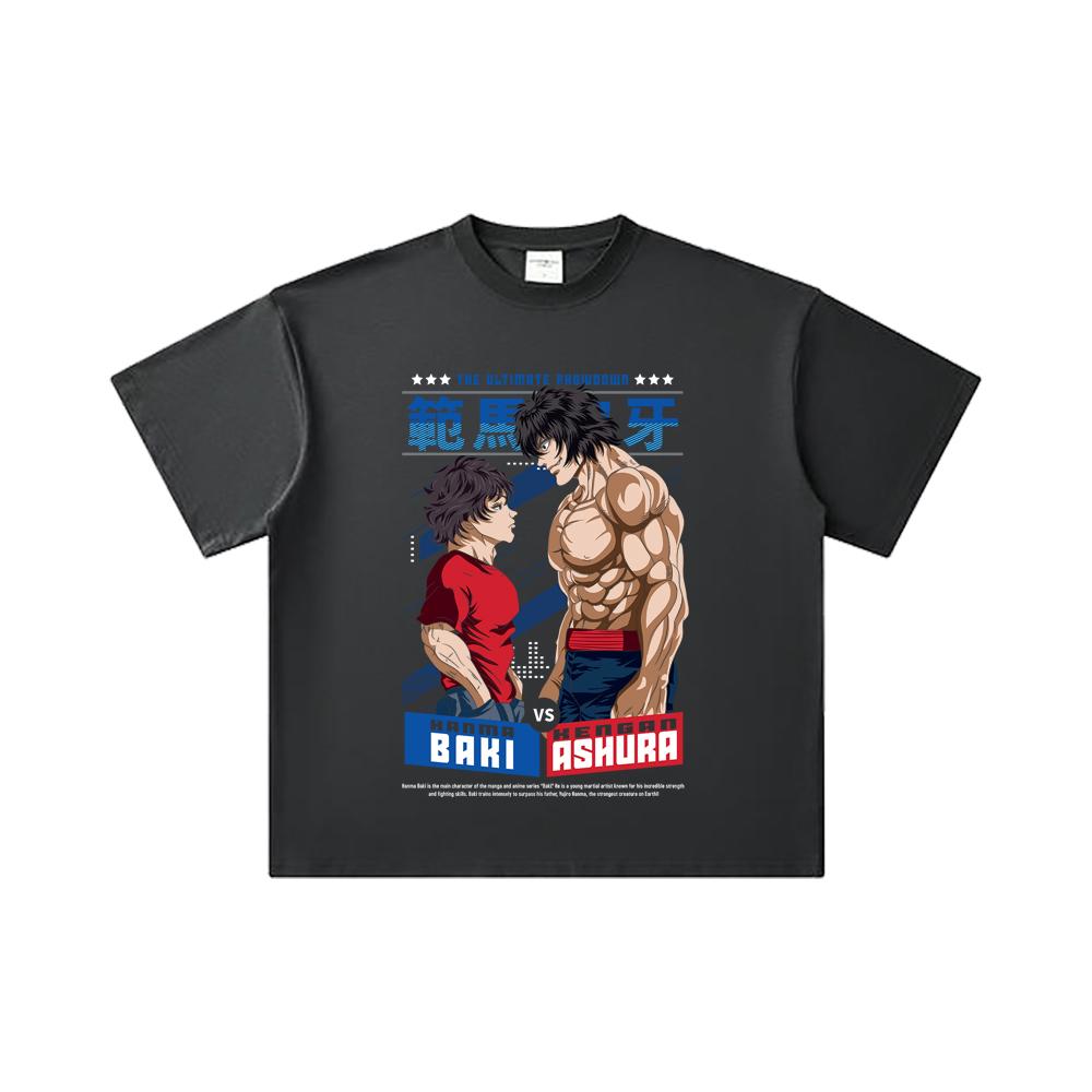 260 GSM Double Yarn 32 Count 100% Cotton Baki V2 Baki Ashura Print Unisex Heavy Cotton T Shirt