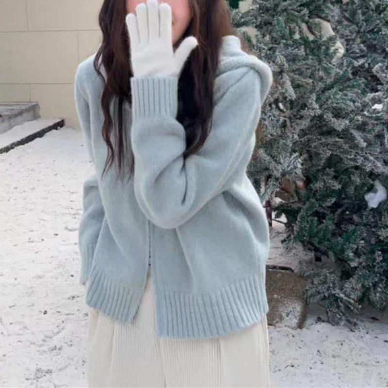 Double Zipper Hooded Knitted Cardigan Women's Autumn Lazy Style Niche Design Sense Stacked Wearing Short Chic Coat