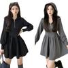 Large size black hooded casual sweater dress women's autumn and winter fat mm advanced feeling waist and thin A-shaped short skirt